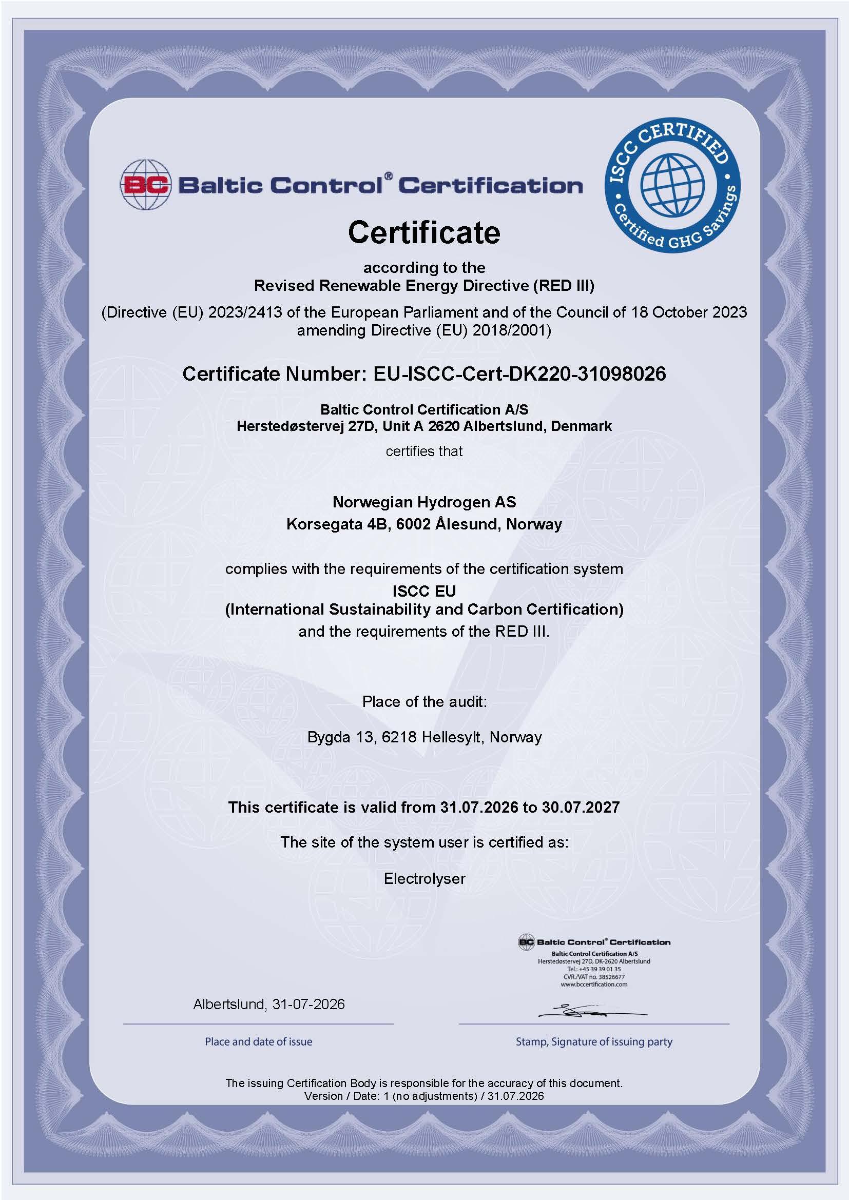 RFNBO certificate
